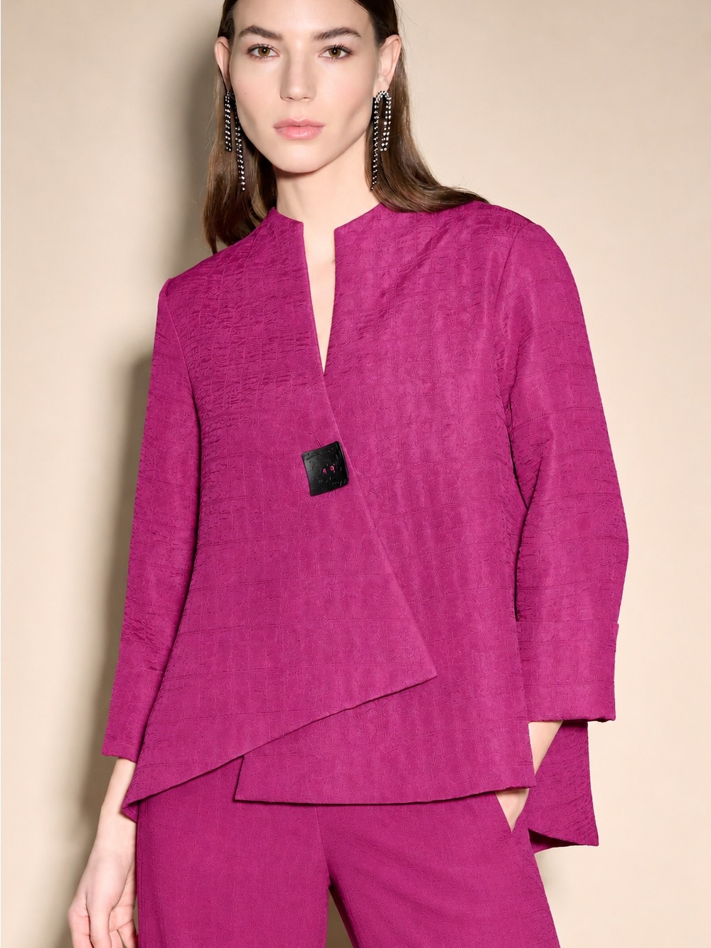 Joseph Ribkoff Opulence Textured Asymmetric Blazer Pant Set Devil Wears Prada